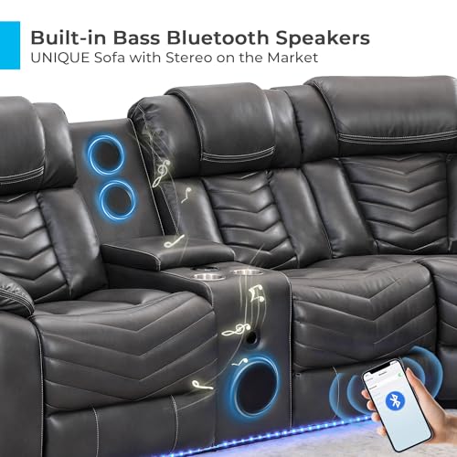 Reclining Sectional Sofa with Speakers and LED Lights