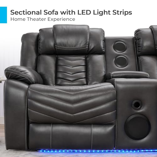Reclining Sectional Sofa with Speakers and LED Lights