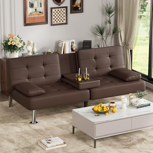 Modern Faux Leather Convertible Futon Sofa Bed