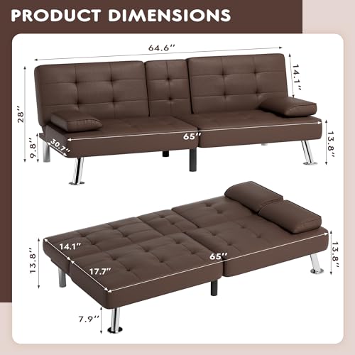 Modern Faux Leather Convertible Futon Sofa Bed