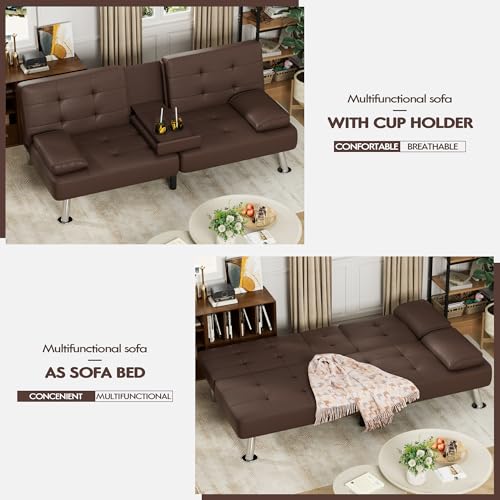 Modern Faux Leather Convertible Futon Sofa Bed