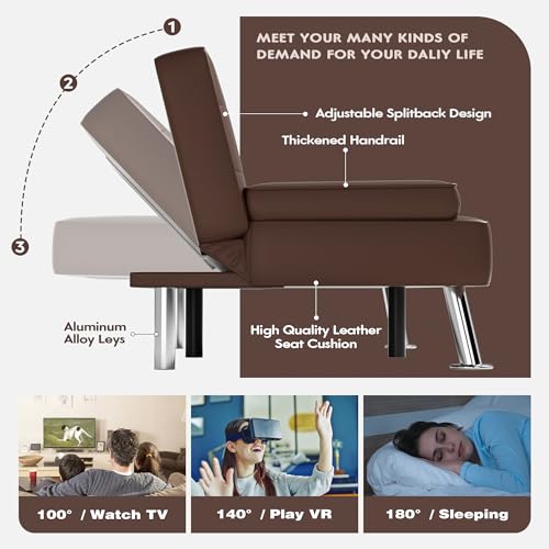 Modern Faux Leather Convertible Futon Sofa Bed