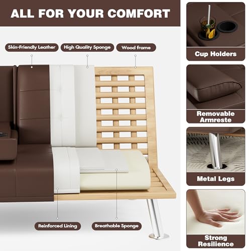 Modern Faux Leather Convertible Futon Sofa Bed
