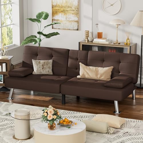 Modern Faux Leather Convertible Futon Sofa Bed