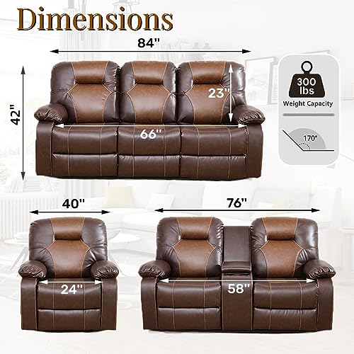 Caberryne Brown Leather Recliner Sofa Set