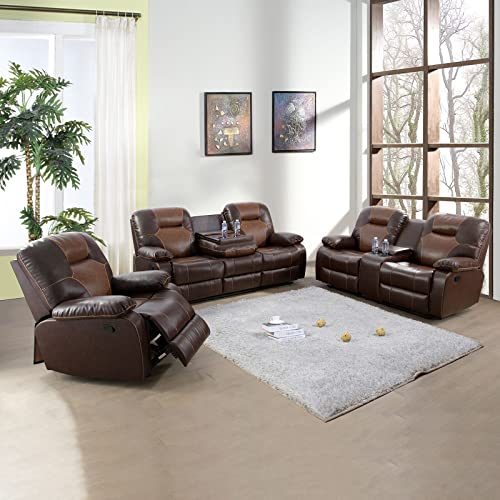 Caberryne Brown Leather Recliner Sofa Set