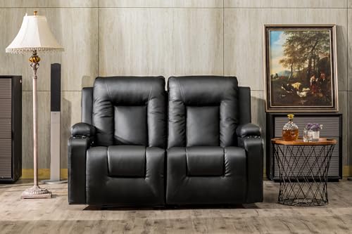 Modern Leather Recliner Love Seat with Cup Holders