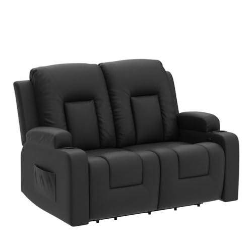 Modern Leather Recliner Love Seat with Cup Holders