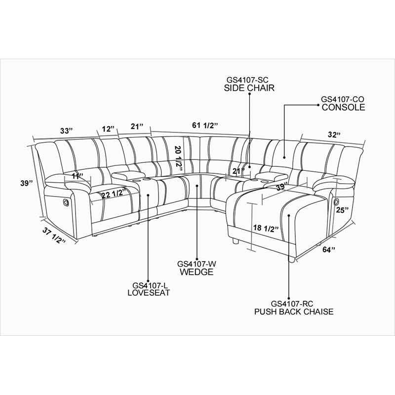 Modular U-Shaped Reclining Sectional Sofa Set
