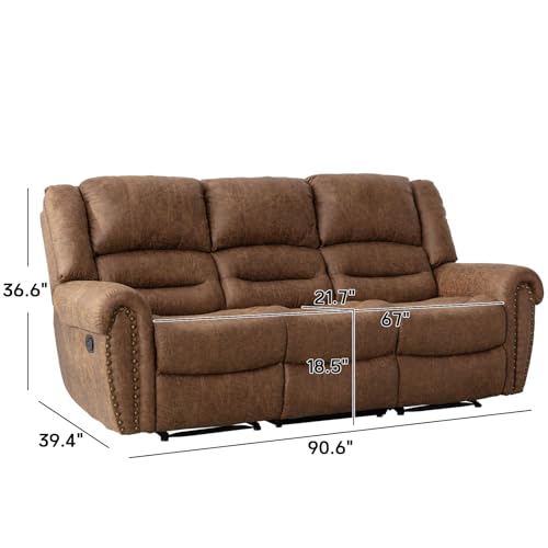 Brown 3-Seater Faux Leather Sofa Bed