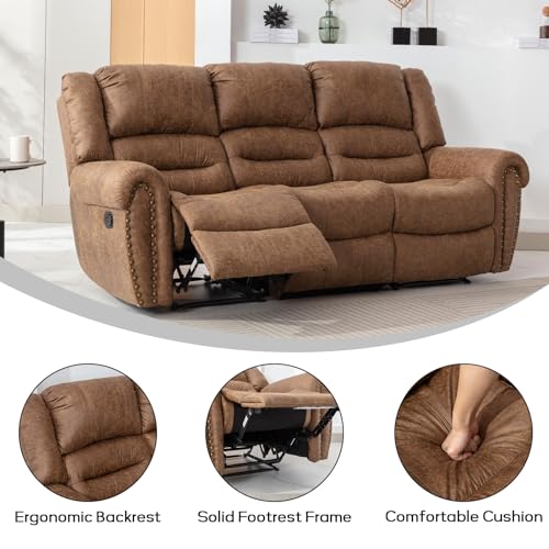 Brown 3-Seater Faux Leather Sofa Bed