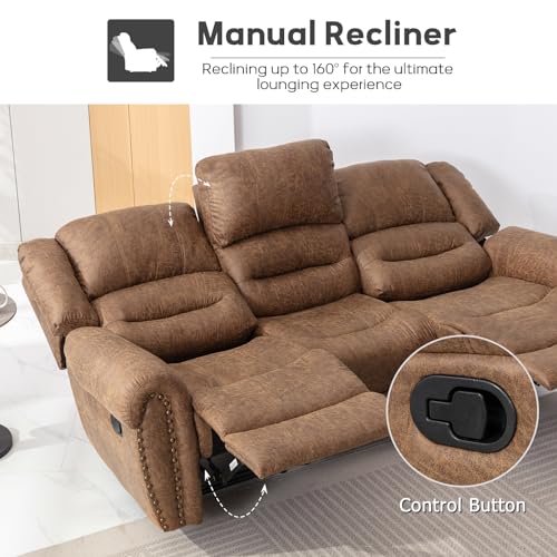 Brown 3-Seater Faux Leather Sofa Bed
