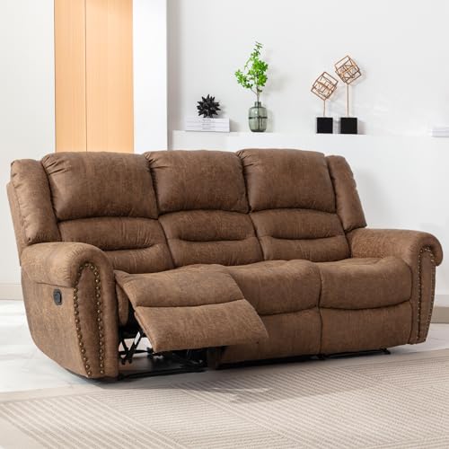 Brown 3-Seater Faux Leather Sofa Bed