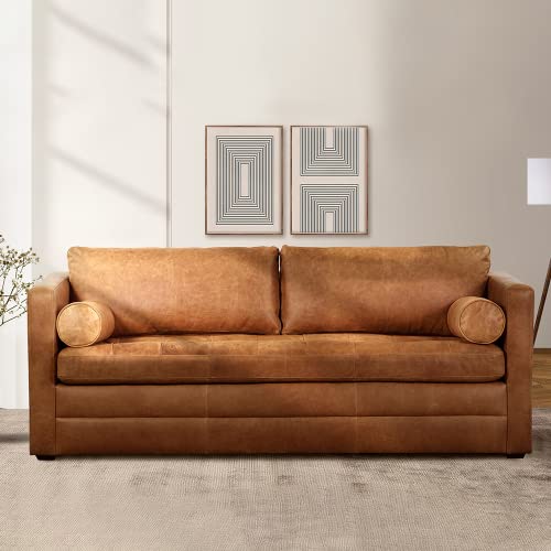 Cognac Tan Italian Leather Pull-Out Sofa