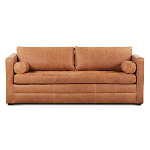 Cognac Tan Italian Leather Pull-Out Sofa