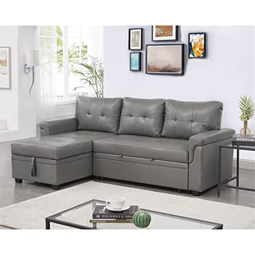 Reversible Gray Sleeper Sectional Sofa with Chaise