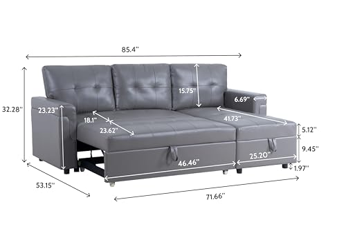 Reversible Gray Sleeper Sectional Sofa with Chaise