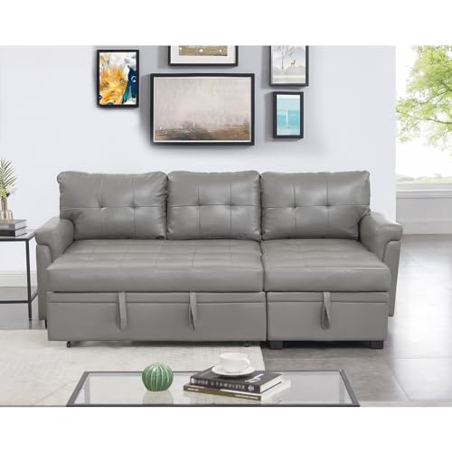 Reversible Gray Sleeper Sectional Sofa with Chaise