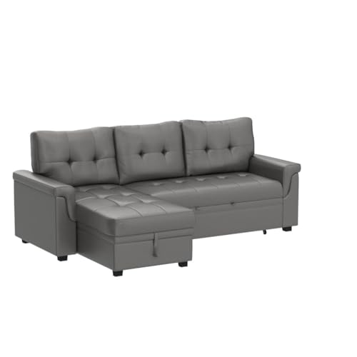 Reversible Gray Sleeper Sectional Sofa with Chaise