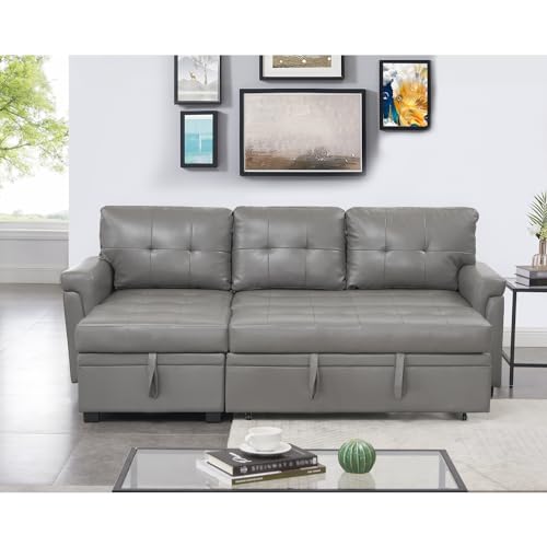 Reversible Gray Sleeper Sectional Sofa with Chaise