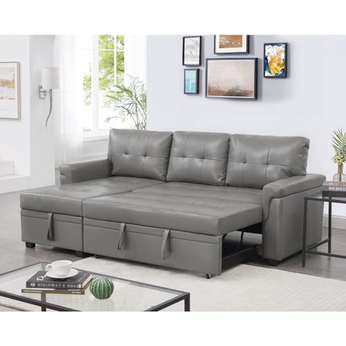 Reversible Gray Sleeper Sectional Sofa with Chaise