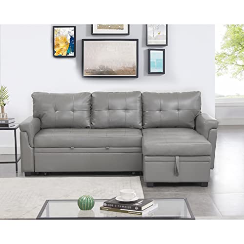 Reversible Gray Sleeper Sectional Sofa with Chaise