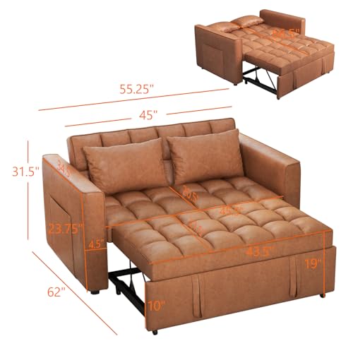 Brown Convertible Faux Leather Sleeper Sofa Bed