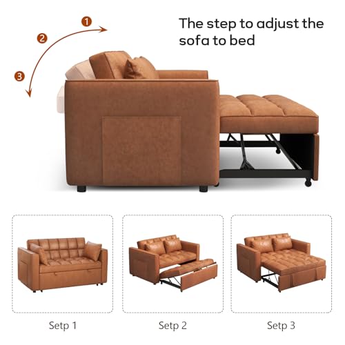 Brown Convertible Faux Leather Sleeper Sofa Bed