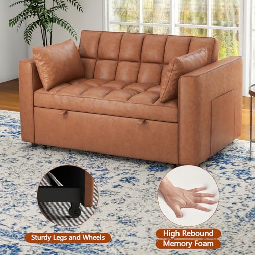 Brown Convertible Faux Leather Sleeper Sofa Bed