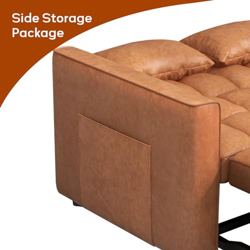 Brown Convertible Faux Leather Sleeper Sofa Bed