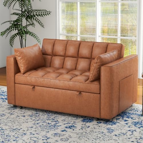Brown Convertible Faux Leather Sleeper Sofa Bed