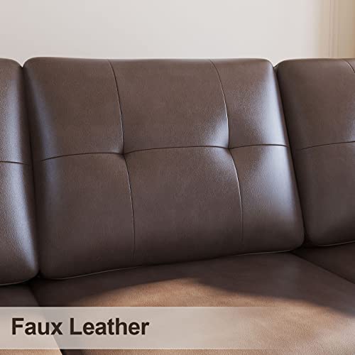 HONBAY Brown Leather L-Shaped Sectional Sofa Set