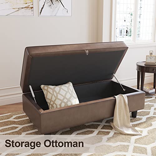 HONBAY Brown Leather L-Shaped Sectional Sofa Set