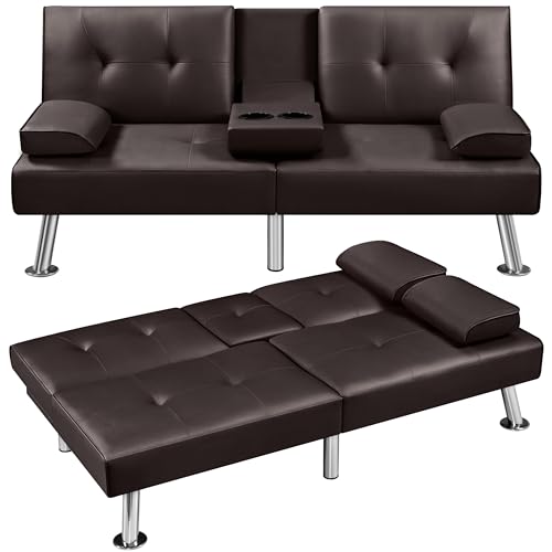 Yaheetech Modern Convertible Sleeper Sofa in Espresso