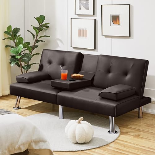 Yaheetech Modern Convertible Sleeper Sofa in Espresso
