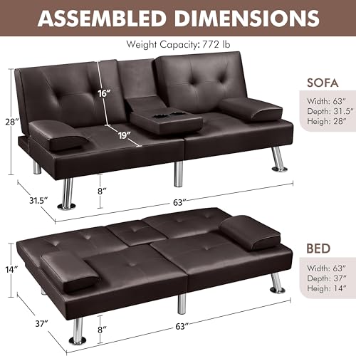 Yaheetech Modern Convertible Sleeper Sofa in Espresso