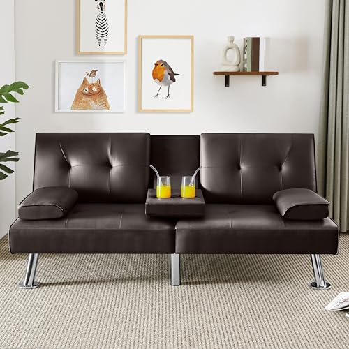 Yaheetech Modern Convertible Sleeper Sofa in Espresso