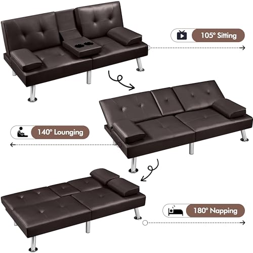 Yaheetech Modern Convertible Sleeper Sofa in Espresso