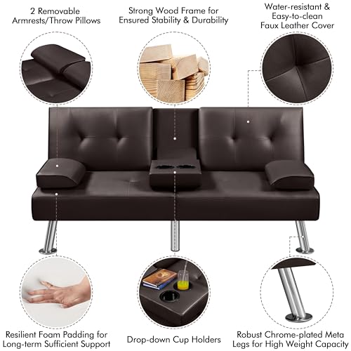 Yaheetech Modern Convertible Sleeper Sofa in Espresso