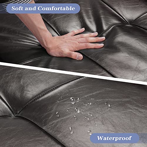 Convertible Leather Sleeper Sofa with Ottoman, Deep Brown