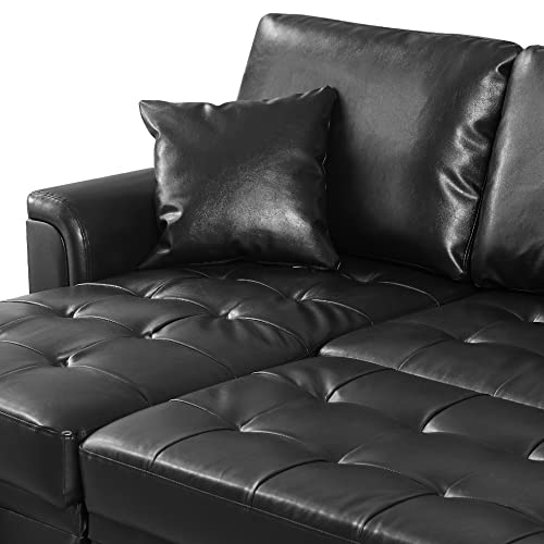 Black PU Leather Sleeper Sofa with Reversible Chaise