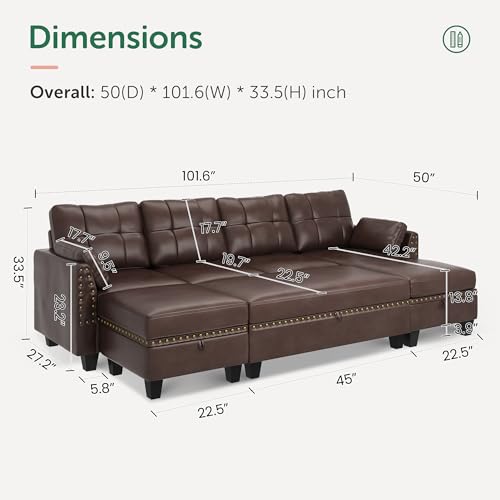 HONBAY Faux Leather Reversible Sectional Sofa Bed