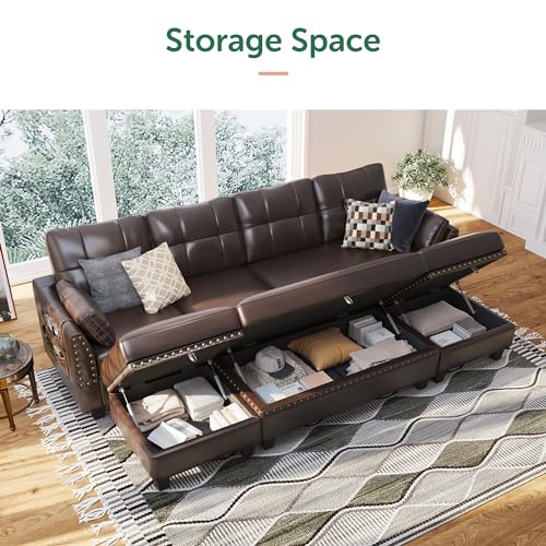 HONBAY Faux Leather Reversible Sectional Sofa Bed