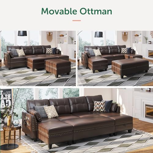 HONBAY Faux Leather Reversible Sectional Sofa Bed