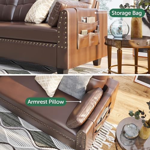 HONBAY Faux Leather Reversible Sectional Sofa Bed