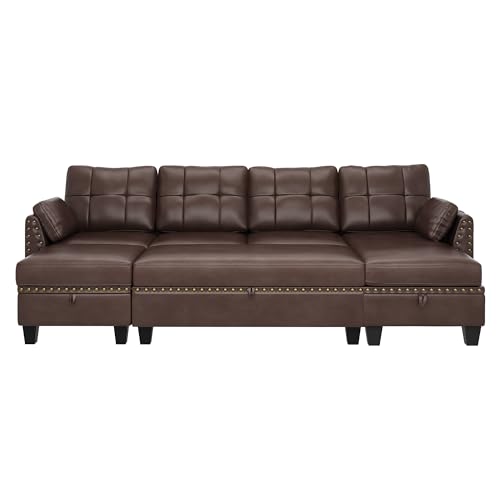 HONBAY Faux Leather Reversible Sectional Sofa Bed