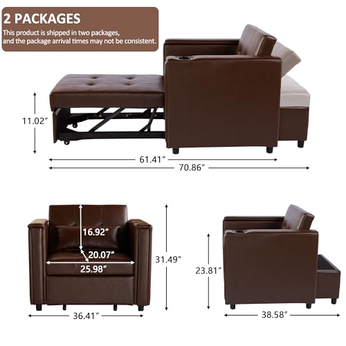 Weselon 3-in-1 Leather Convertible Chair Bed