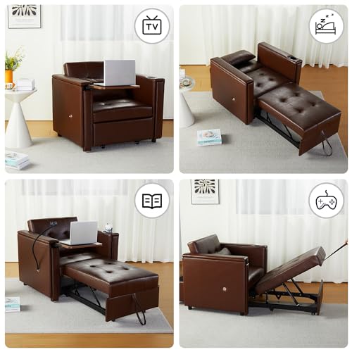 Weselon 3-in-1 Leather Convertible Chair Bed