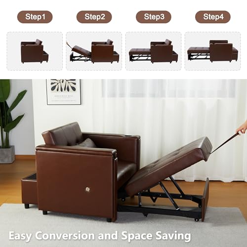 Weselon 3-in-1 Leather Convertible Chair Bed
