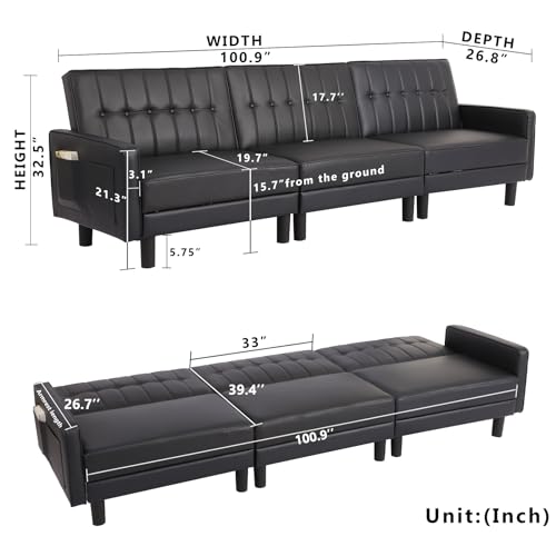 Convertible Futon Sofa Bed with Adjustable Backrest